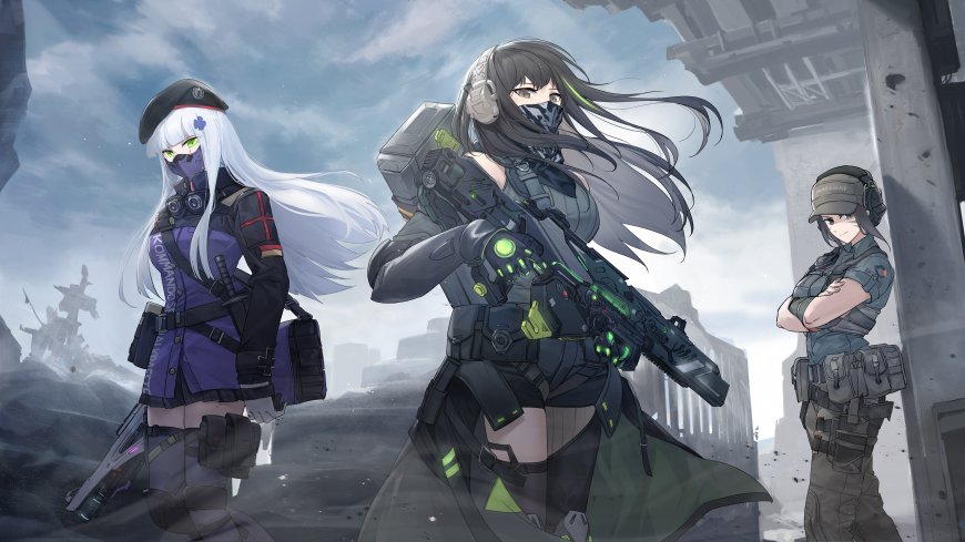 少女战士持枪作战灰蓝科幻动漫电脑壁纸