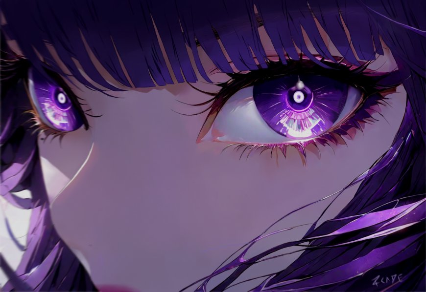 紫发少女异瞳特写梦幻紫动漫电脑壁纸