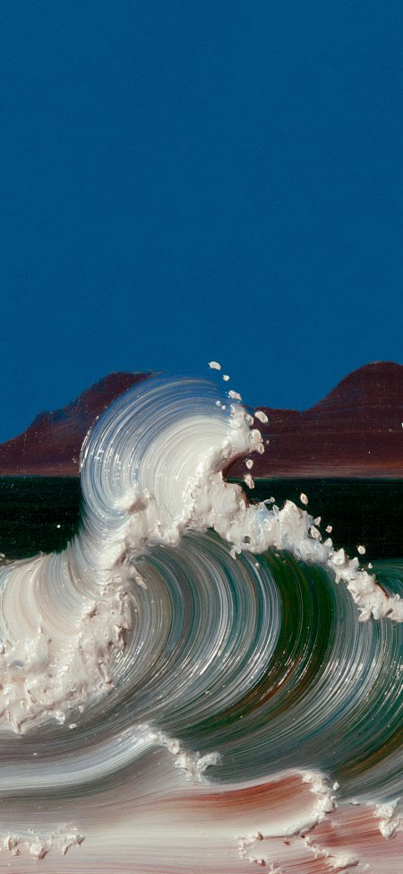 海浪翻卷螺旋纹理蓝绿白手绘绘画手机壁纸