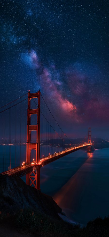 金门大桥夜景星河璀璨蓝紫城市建筑手机壁纸
