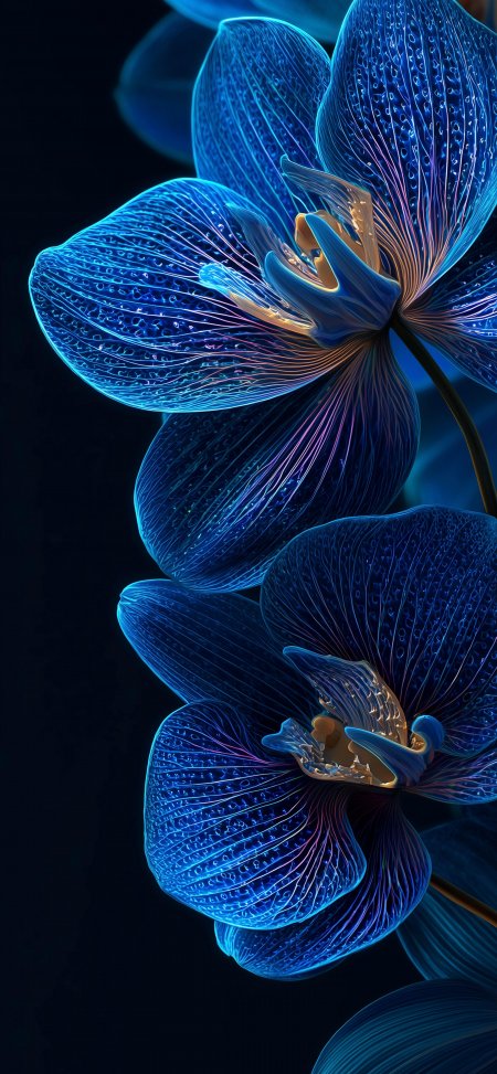 蓝光霓虹蝴蝶兰花瓣透亮紫蓝渐变花卉植物手机壁纸