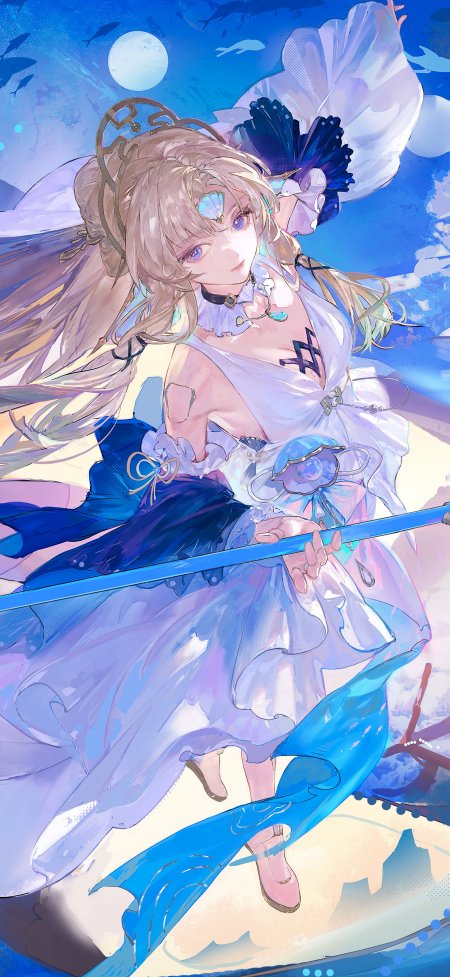 鸣潮今汐白裙摆持杖少女梦幻蓝紫动漫手机壁纸