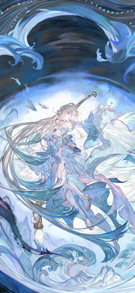 鸣潮今汐海浪环绕蓝白幻想动漫手机壁纸