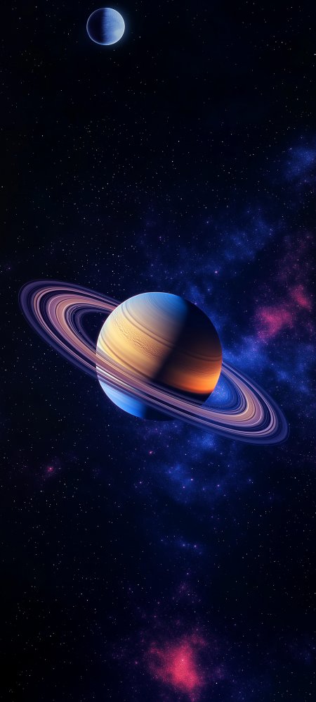 土星环带绚丽光影深蓝紫红星云太空科幻手机壁纸