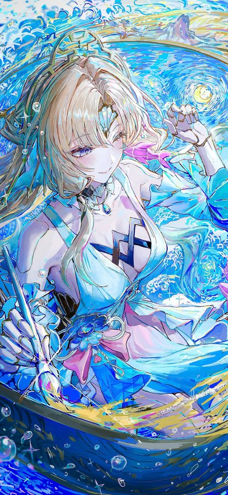 原神珊瑚宫心海蓝海浪花少女梦幻蓝紫动漫手机壁纸