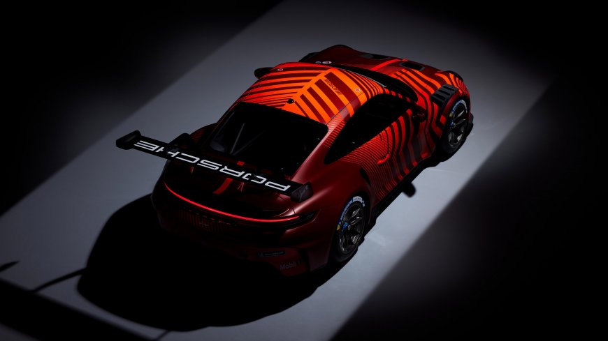 保时捷911GT3Cup赛车红黑条纹涂装暗调光影汽车电脑壁纸