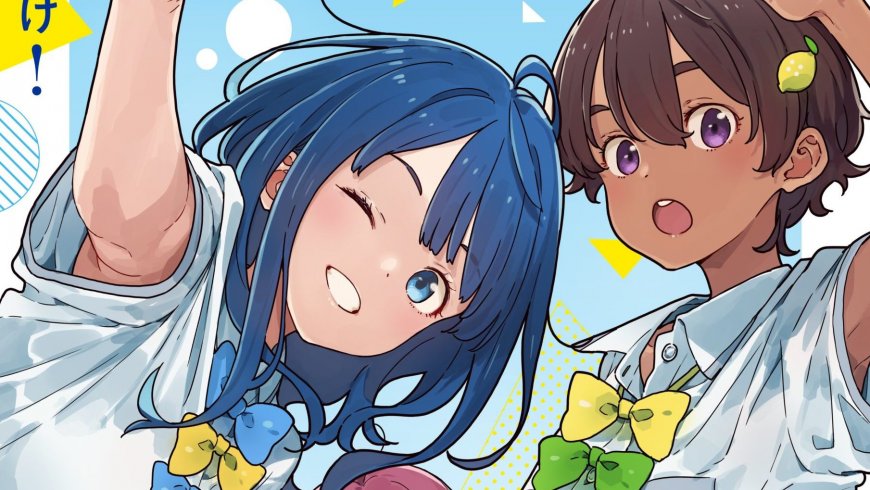 蓝发少女与棕发少年惊讶互动蓝白清新动漫电脑壁纸