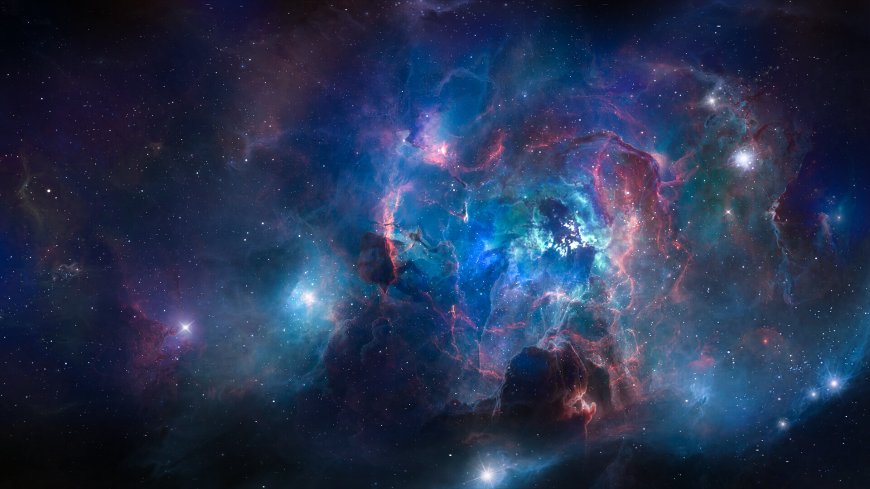 星云旋涡璀璨蓝紫红暗黑太空科幻电脑壁纸