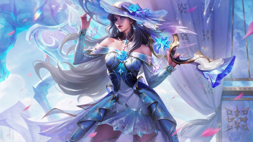 英雄联盟冰雪女皇艾希蓝紫华服持弓少女动漫电脑壁纸