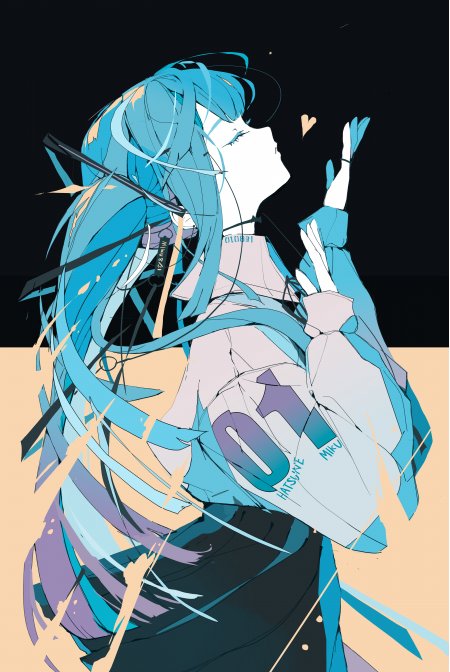 初音未来蓝发少女吹吻姿态蓝紫暖橙动漫手机壁纸
