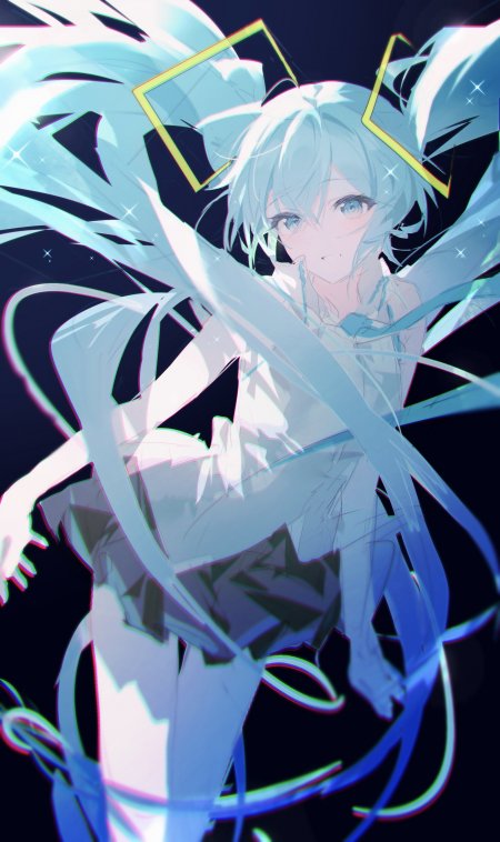 初音未来蓝发双马尾闪耀星光动漫手机壁纸