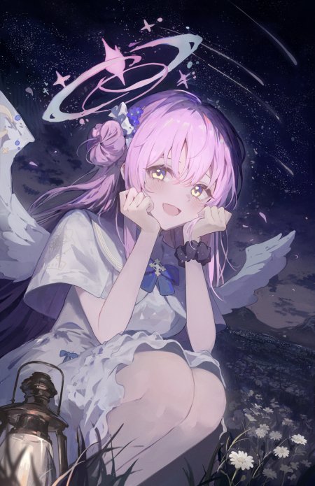 粉发少女星环环绕夜空梦幻紫蓝动漫手机壁纸