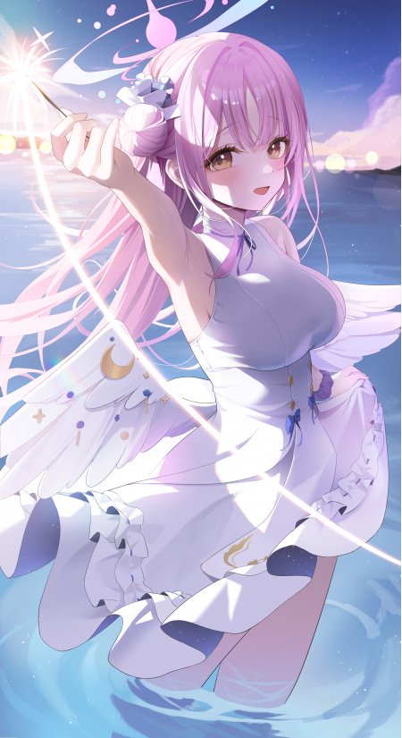 粉发天使少女持星芒魔杖蓝紫梦幻动漫手机壁纸