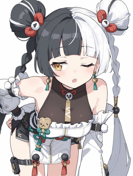 绝区零琉音黑白双马尾少女表情红白黑配色动漫手机壁纸