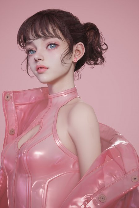 蓝眼棕发双马尾少女粉色透明衣装粉紫动漫手机壁纸