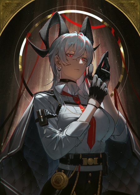 鸣潮 赞妮银发红瞳黑角少女暗金华丽动漫手机壁纸