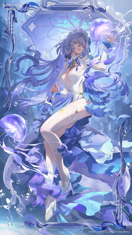 鸣潮守岸人紫蓝水母环绕少女动漫手机壁纸