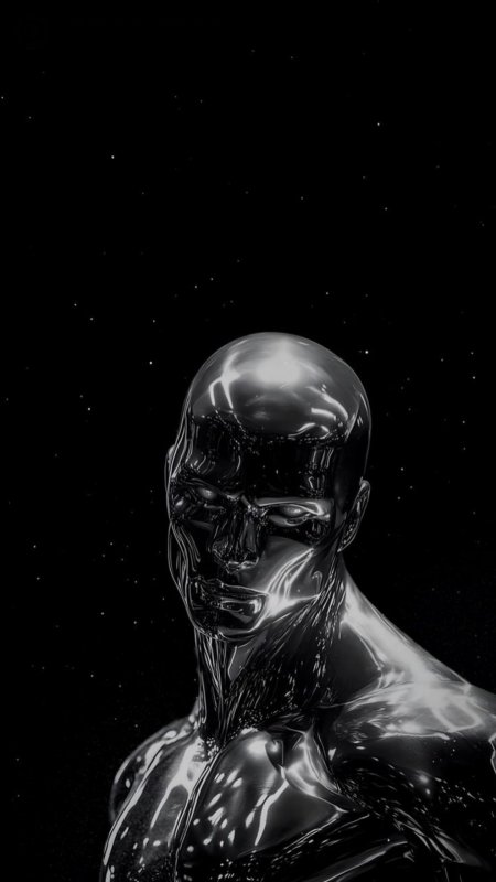 银色液态金属人像星空背景暗黑科幻手机壁纸