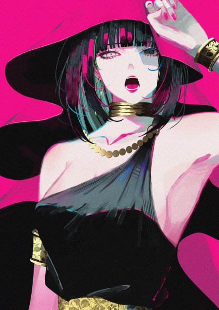 原神夜兰黑发少女宽檐帽金饰粉紫炫彩动漫手机壁纸