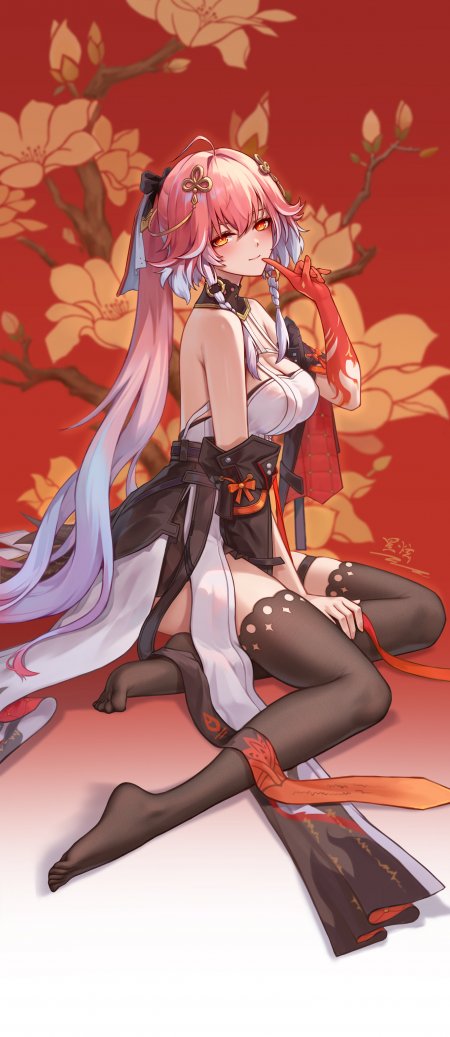 长离 崩坏星穹铁道粉白长发红瞳少女樱花背景红金配色动漫手机壁纸