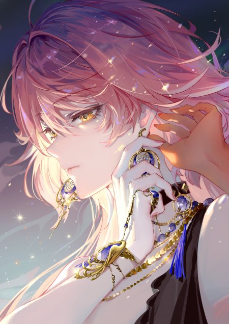 崩坏星穹铁道三月七粉紫长发金瞳少女佩戴蓝金饰品梦幻唯美动漫手机壁纸