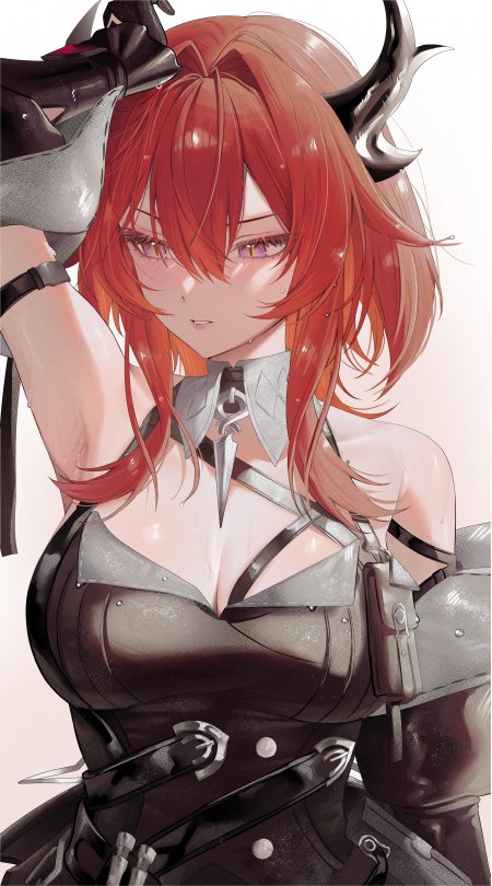 明日方舟：终末地莱万汀红发角饰黑甲少女动漫手机壁纸