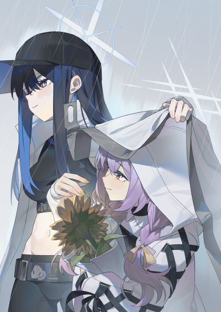 蔚蓝档案锭前纱织 秤亚津子雨中撑衣护花蓝紫动漫手机壁纸