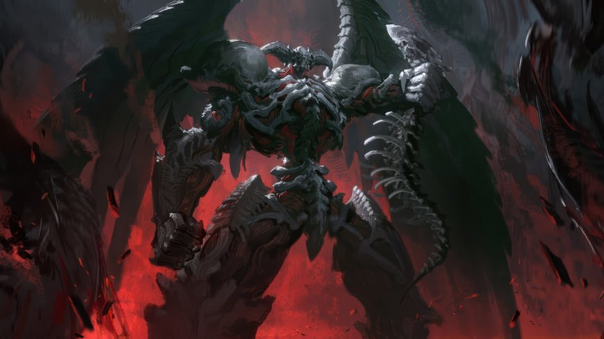 暗黑骷髅恶魔巨翼狰狞红焰奇幻电脑壁纸