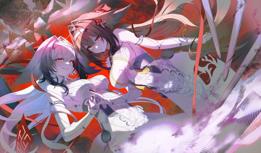 崩坏星穹铁道双白衣红眼少女红色背景动漫电脑壁纸