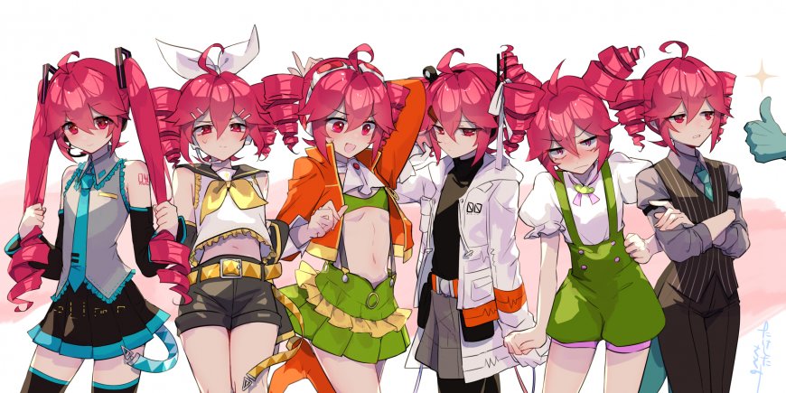 初音未来多造型同人插画粉红少女动漫电脑壁纸