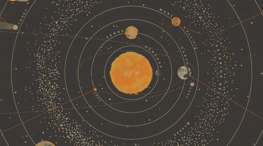 太阳系行星轨道示意图橙黄暗灰太空科幻电脑壁纸