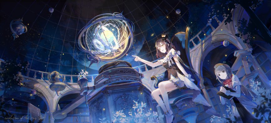 星穹铁道姬子与帕姆星空图书馆蓝紫幻想动漫电脑壁纸