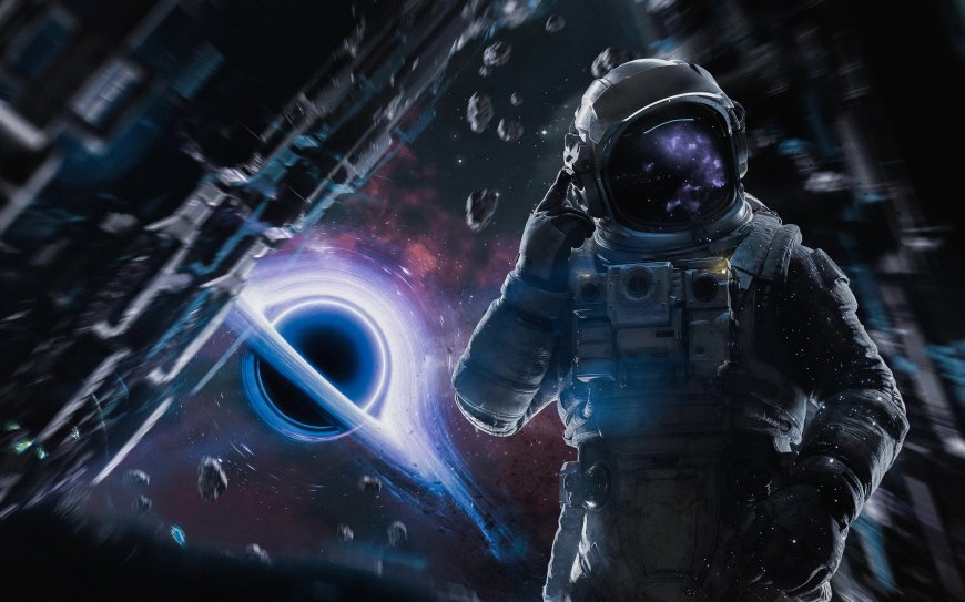 宇航员凝望黑洞星云紫蓝太空科幻电脑壁纸