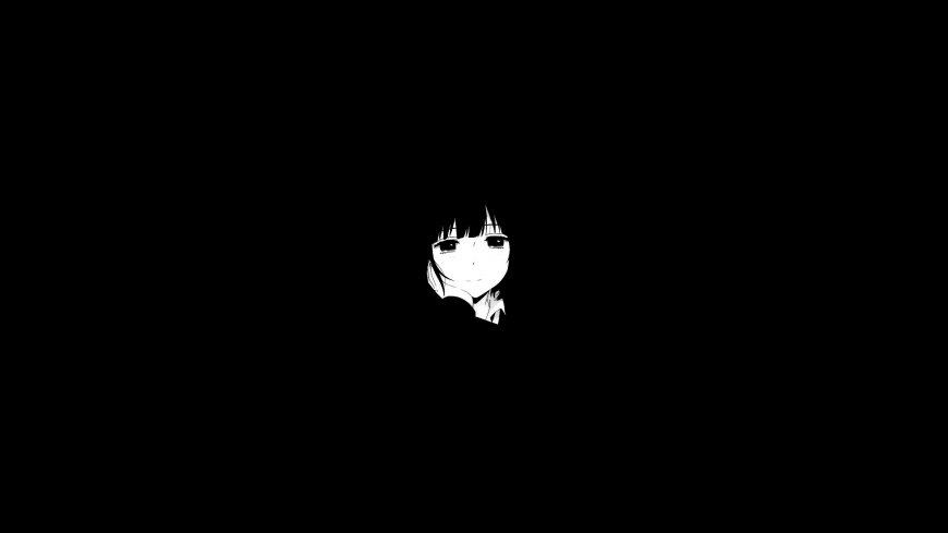 黑底白影短发少女低眸静默黑白动漫电脑壁纸