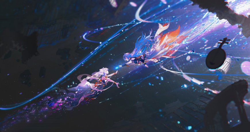bilibili 22娘、33娘星海追逐蓝紫光效动漫电脑壁纸