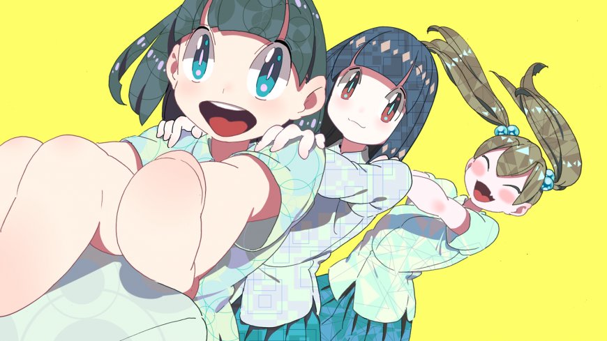 宝可梦小春小青小光三位少女活力互动明黄动漫电脑壁纸