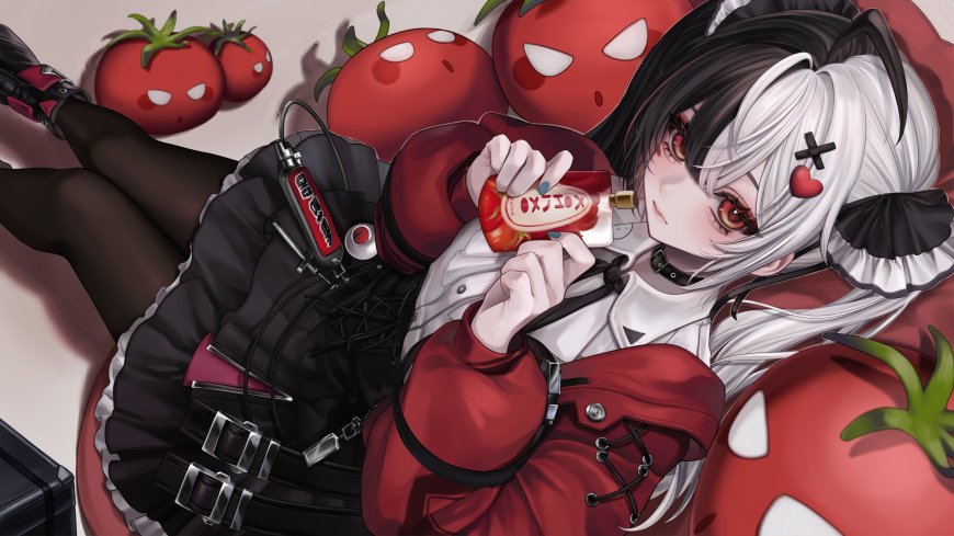 异环白发双马尾番茄主题红白少女二次元动漫电脑壁纸