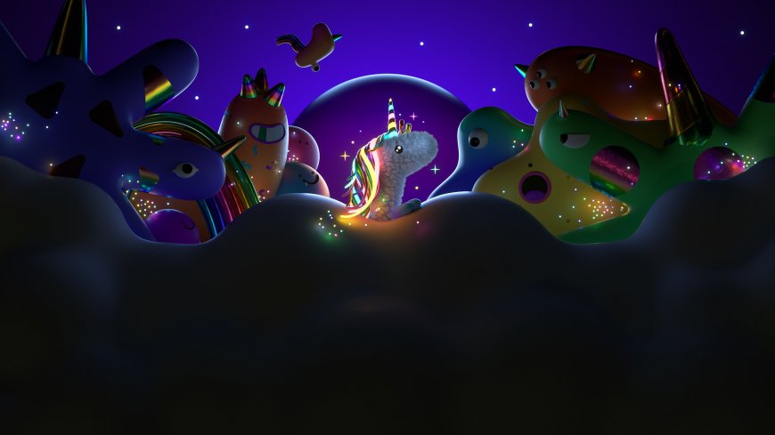 彩虹独角兽群星夜空梦幻紫蓝奇幻电脑壁纸