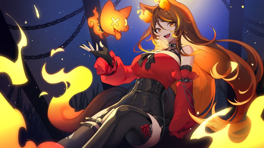 明日方舟 天火火焰狐灵相伴橙红动漫电脑壁纸