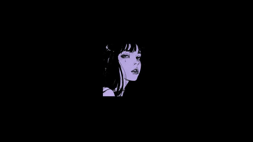 紫调少女侧脸泪痕暗黑动漫电脑壁纸