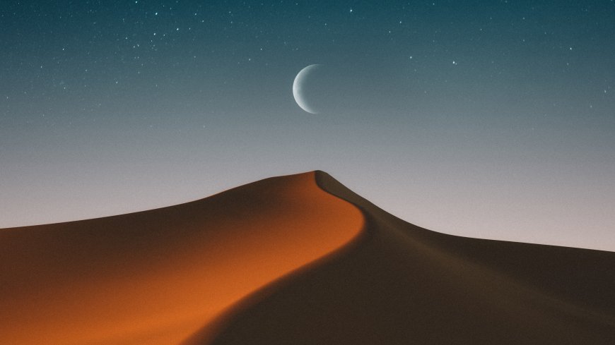 沙漠沙丘月夜星空蓝灰渐变风景电脑壁纸