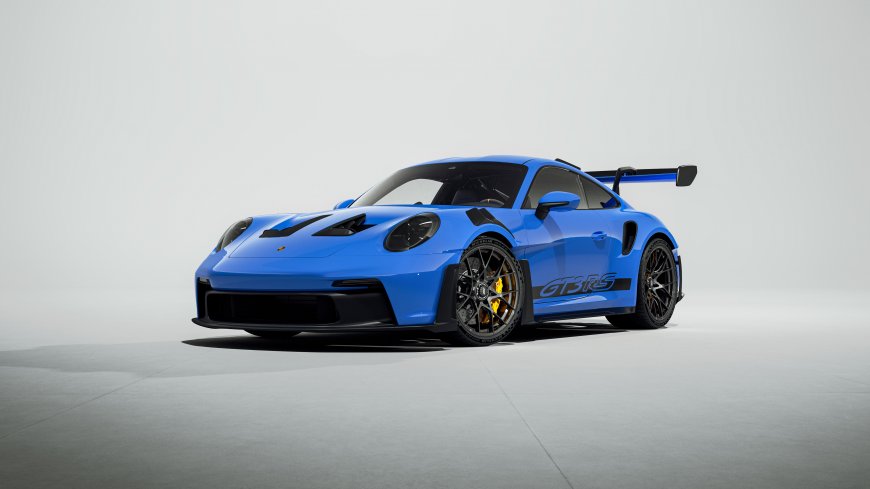 保时捷911GT3RS蓝色超跑侧影黑金轮毂亮蓝汽车电脑壁纸