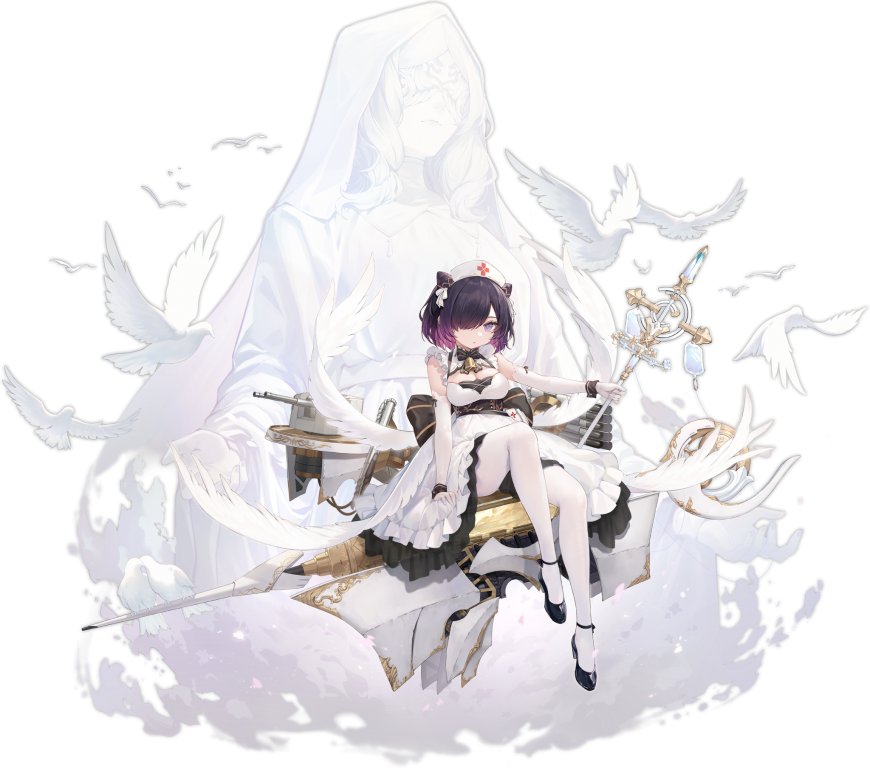 碧蓝航线 贾维斯少女白裙持杖坐于机械基座白鸽环绕纯白幻想动漫电脑壁纸