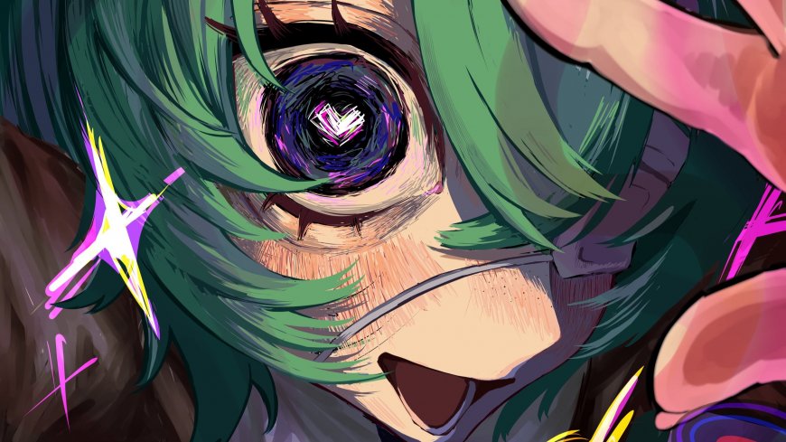初音未来绿发紫瞳心形瞳孔动漫电脑壁纸