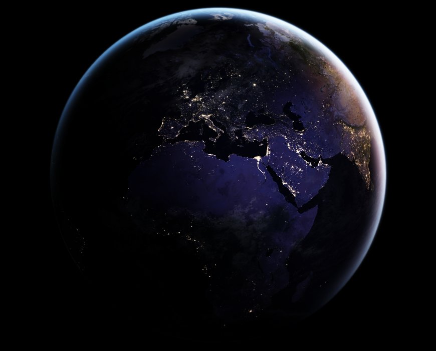 地球夜景城市灯光璀璨深蓝太空科幻电脑壁纸