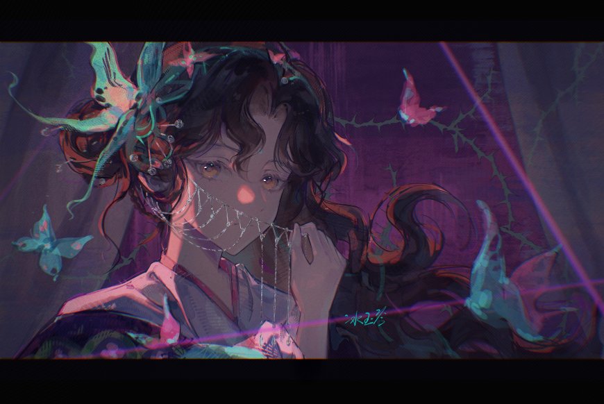 东方Project 八云紫 蝶翼发饰紫蓝幻彩动漫电脑壁纸