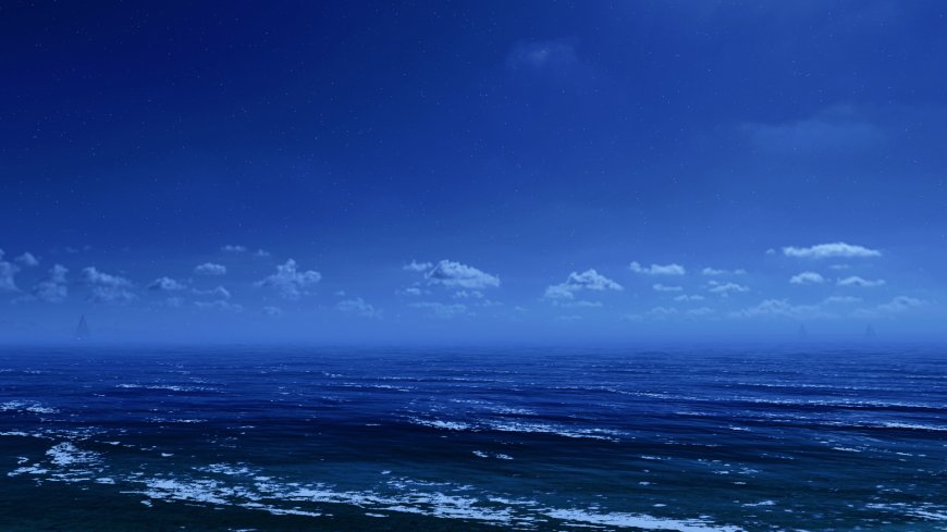深蓝夜海繁星点点云层轻浮波光粼粼暗蓝自然风景电脑壁纸