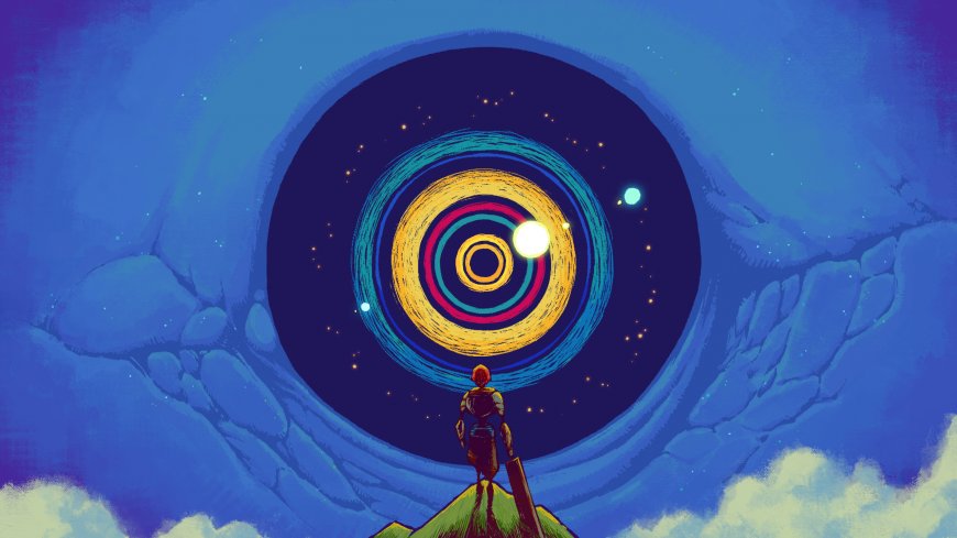 屠龙者屠龙少年仰望星环巨眼蓝紫奇幻插画电脑壁纸