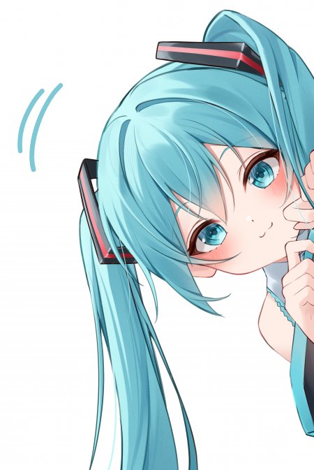 初音未来蓝发双马尾眨眼卖萌粉蓝动漫手机壁纸