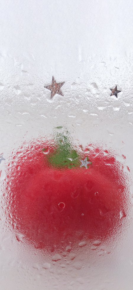 红番茄水珠凝结白底银星点缀鲜红蔬菜手机壁纸
